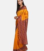 Yellow Printed Art Silk Saree With Blouse