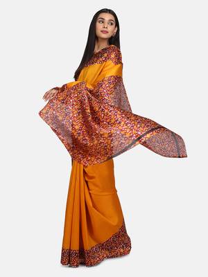 Yellow Printed Art Silk Saree With Blouse 4