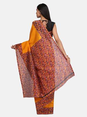 Yellow Printed Art Silk Saree With Blouse 5