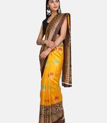 Mustard printed poly silk saree with blouse