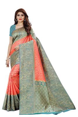 peach tissue sarees 1