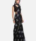 Black printed chiffon saree with blouse