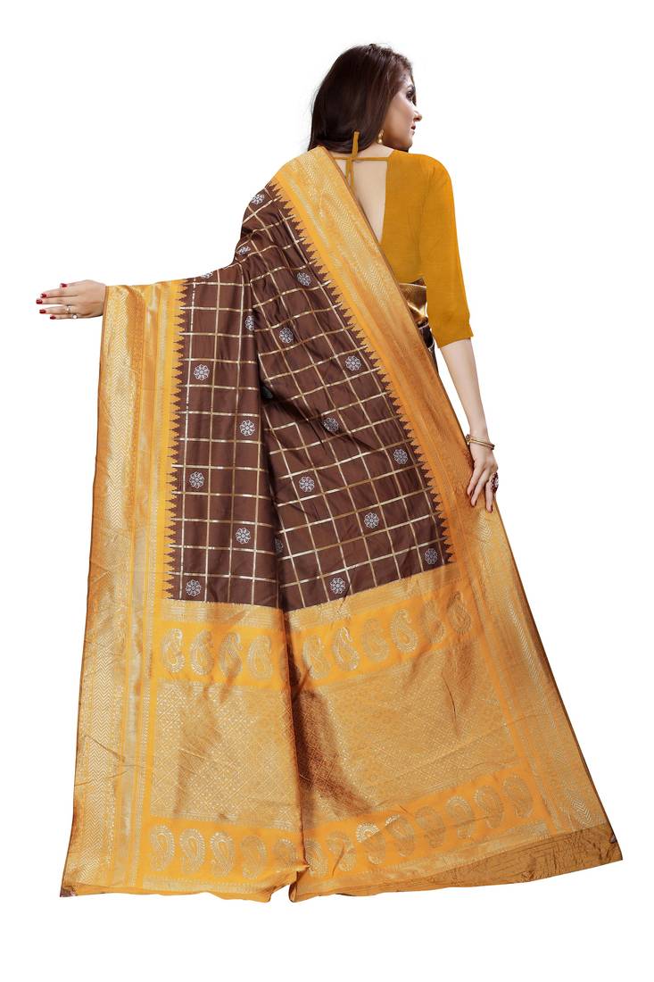 yellow kuppadam border with silver zari zigzag patern silk saree