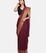 Maroon Woven Chanderi Silk Saree With Blouse