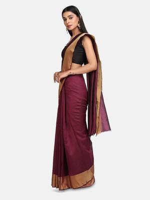 Maroon Woven Chanderi Silk Saree With Blouse 3