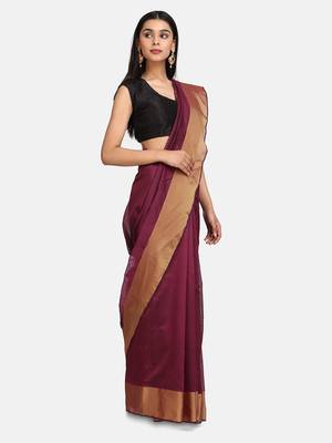 Maroon Woven Chanderi Silk Saree With Blouse 4