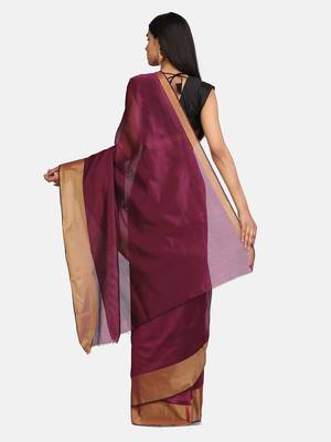 Maroon Woven Chanderi Silk Saree With Blouse 5