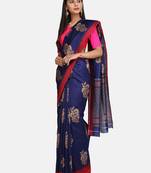 Blue Printed Poly Silk Saree With Blouse
