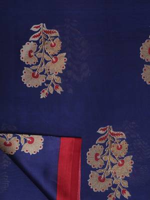 Blue Printed Poly Silk Saree With Blouse 5