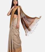Beige Woven Cotton Silk Saree With Blouse