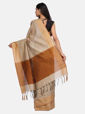 Beige Woven Cotton Silk Saree With Blouse 3
