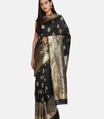 Black woven poly silk saree with blouse