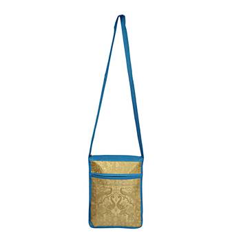 Lalhaveli Shoulder Handbag Women Cross body Bag Elephant & Peacock Design Brocade Silk Purse Pouch (Turquoise) 1