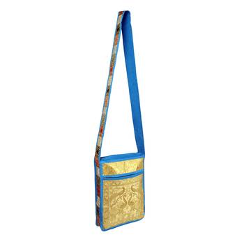 Lalhaveli Shoulder Handbag Women Cross body Bag Elephant & Peacock Design Brocade Silk Purse Pouch (Turquoise) 2