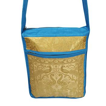 Lalhaveli Shoulder Handbag Women Cross body Bag Elephant & Peacock Design Brocade Silk Purse Pouch (Turquoise) 3
