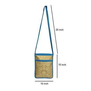 Lalhaveli Shoulder Handbag Women Cross body Bag Elephant & Peacock Design Brocade Silk Purse Pouch (Turquoise) 5