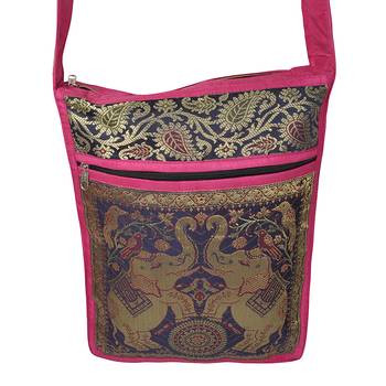 Lalhaveli Traditional Style Brocade Silk Elephant Design Women Tote Bag Cross Body Bag for Girls Shoulder Bag 3