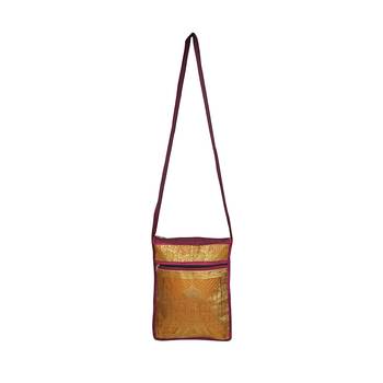 Lalhaveli Women Sling Bag for Wedding Gift Tajmahal Design Brocade Silk Girls Shoulder Handbag (Pink,10X15 Inch) 1