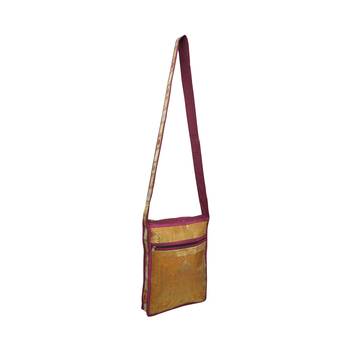 Lalhaveli Women Sling Bag for Wedding Gift Tajmahal Design Brocade Silk Girls Shoulder Handbag (Pink,10X15 Inch) 2