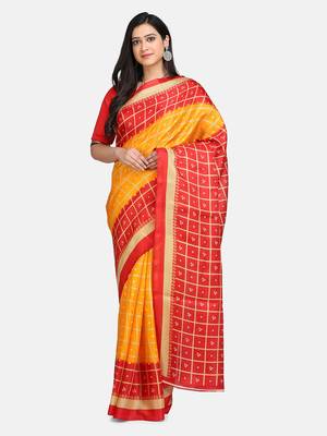 Red Printed Poly Silk Saree With Blouse 1