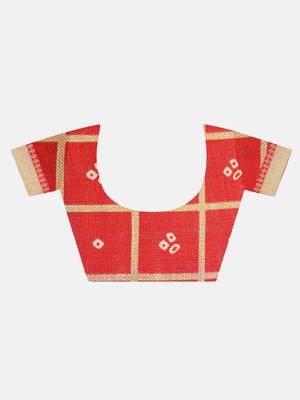 Red Printed Poly Silk Saree With Blouse 7
