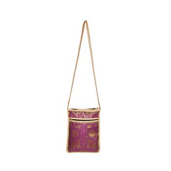 Lalhaveli Elephant Design Brocade Silk Women Sling Cross Body Bag Wedding Gift Shoulder Bag (Beige,10X15 Inch) 1