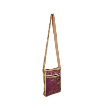 Lalhaveli Elephant Design Brocade Silk Women Sling Cross Body Bag Wedding Gift Shoulder Bag (Beige,10X15 Inch) 2