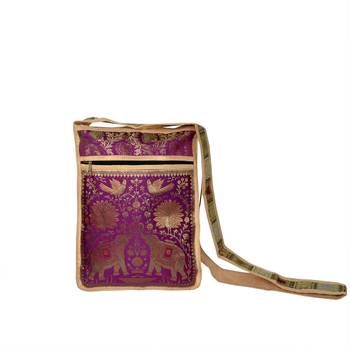 Lalhaveli Elephant Design Brocade Silk Women Sling Cross Body Bag Wedding Gift Shoulder Bag (Beige,10X15 Inch) 4