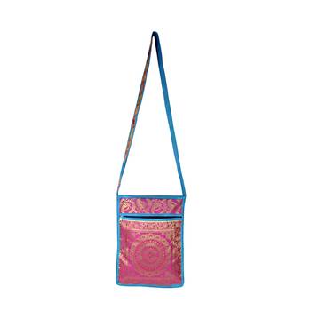 Lalhaveli Handmade Brocade Silk Manadala Design Tote Sling Shoulder Bag Women's Fashion Bag Handbag (10X15 Inch) 1