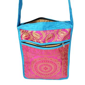 Lalhaveli Handmade Brocade Silk Manadala Design Tote Sling Shoulder Bag Women's Fashion Bag Handbag (10X15 Inch) 2