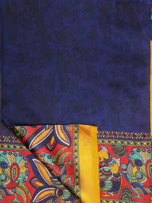 Blue And Mustard   Plain Silk Blend Saree With Blouse 6