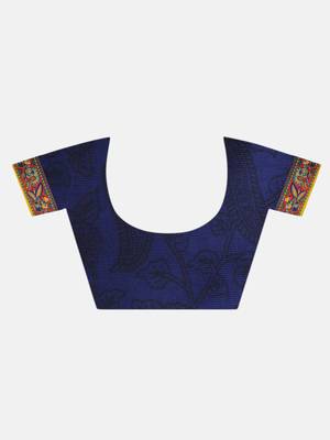 Blue And Mustard   Plain Silk Blend Saree With Blouse 7