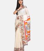 Off White Printed Art Silk Saree With Blouse