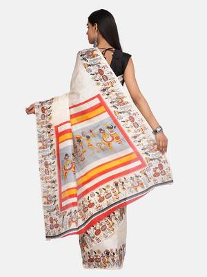 Off White Printed Art Silk Saree With Blouse 5