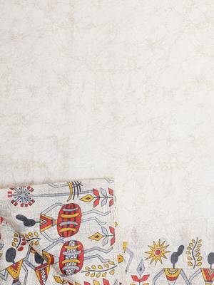 Off White Printed Art Silk Saree With Blouse 6