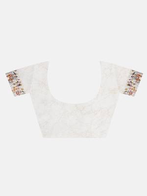 Off White Printed Art Silk Saree With Blouse 7