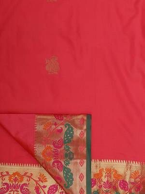 Pink woven poly silk saree with blouse 6