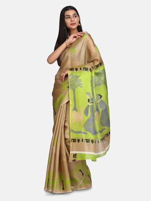 Beige Printed Art Silk Saree With Blouse 1