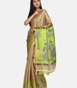 Beige Printed Art Silk Saree With Blouse