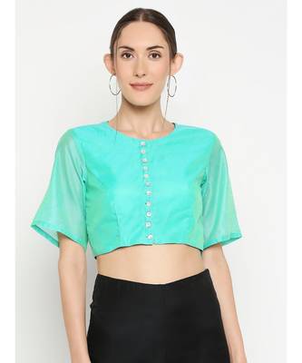 Desi Weavess Sea Blue Solid Blouse 1