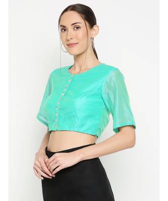 Desi Weavess Sea Blue Solid Blouse 2