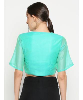 Desi Weavess Sea Blue Solid Blouse 3