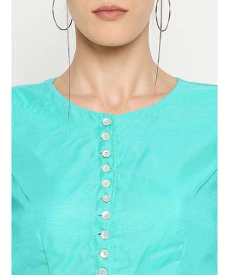 Desi Weavess Sea Blue Solid Blouse 4
