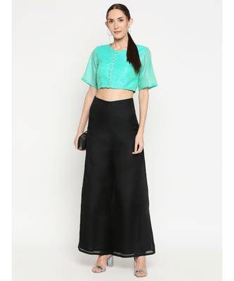 Desi Weavess Sea Blue Solid Blouse 5