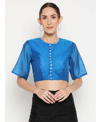 Desi Weavess Royal Blue Solid Blouse 1