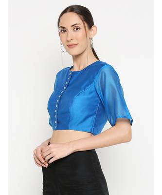 Desi Weavess Royal Blue Solid Blouse 2