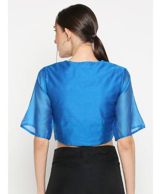 Desi Weavess Royal Blue Solid Blouse 3