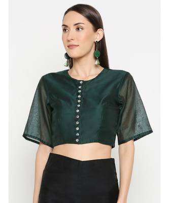Desi Weavess Dark Green Solid Blouse 1
