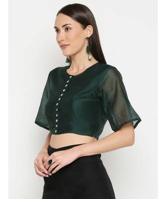 Desi Weavess Dark Green Solid Blouse 2