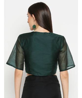 Desi Weavess Dark Green Solid Blouse 3